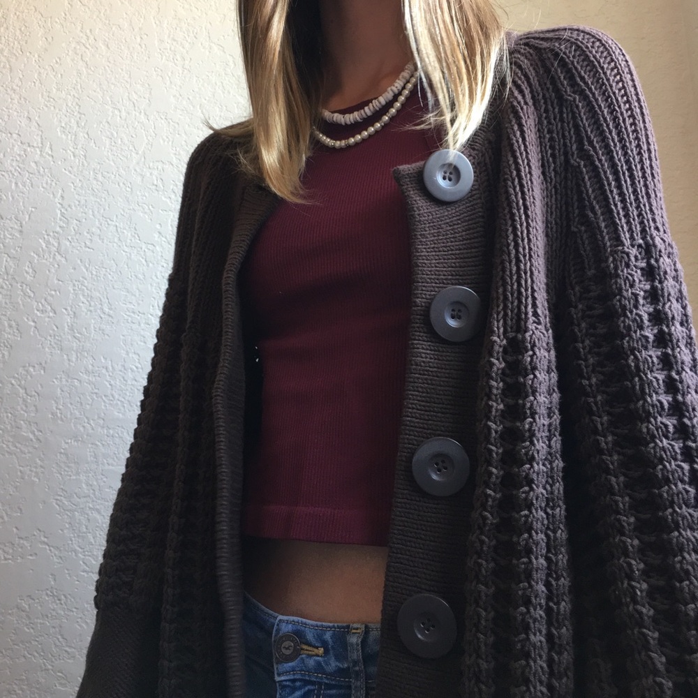 Studio M brown knit button up sweater